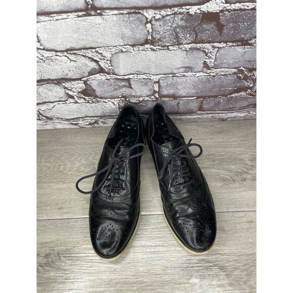 Mona Flying Black Leather Lace Up Brogue Wingtip Derby Shoes Women 39EU/8.5M US - Picture 15 of 16